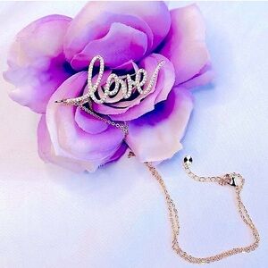 NWT Style Collection Gold Tone and CZ Stones Cursive LOVE Pendant Necklace